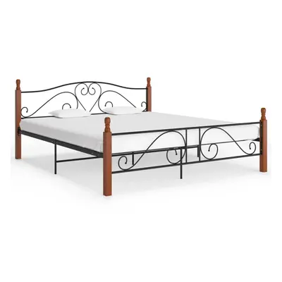 vidaXL Bed Frame Black Metal 200x200 cm Home Double Bedbase Slatted Bedstead