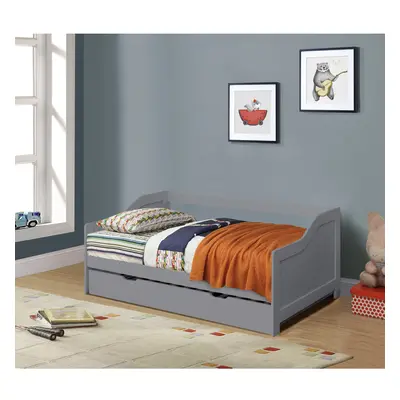 (Grey, No Mattress) 3ft Wooden Trundle Bed, Grey, White or Caramel