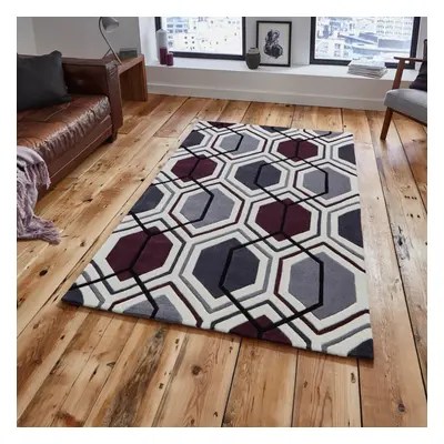 (120x170cm) Hong Kong HK Modern Pattern Rugs in Cream Dark Purple Geometric Soft Acrylic Mats