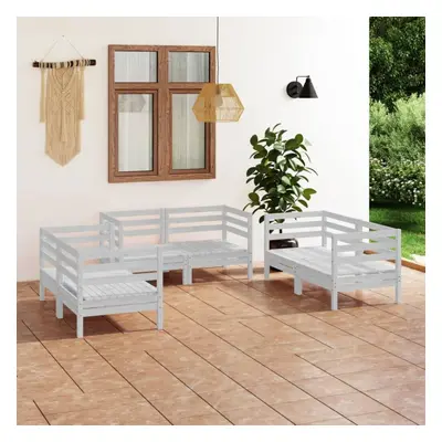 vidaXL Solid Pinewood Garden Lounge Set Piece White Outdoor Seating Sofa