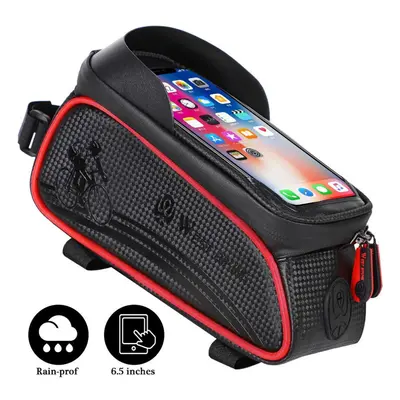 (Red) MTB Road Cycling Waterproof Top Tube Bag Touch Screen Bicycle Front Frame Pannier