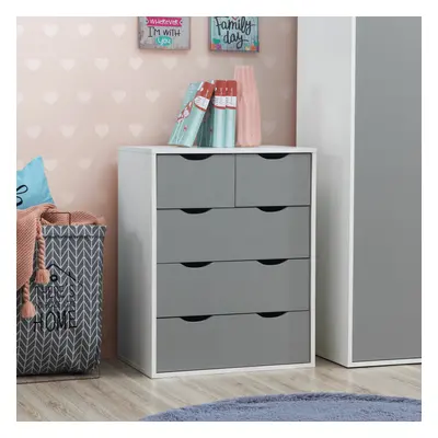 Alton 3+2 Drawer Bedroom Cabinet Bedside Chest Of Drawers White & Grey