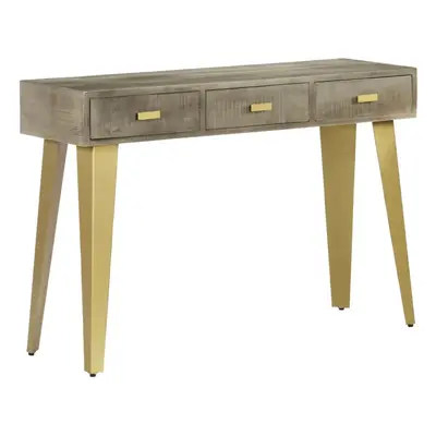 vidaXL Solid Mango Wood Console Table Grey with Brass 110x35x76cm Display Desk