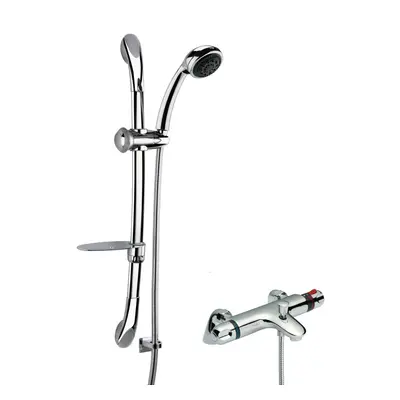 Thermostatic Bath Shower Mixer Tap & Luxury Curved Slide Rail Kit Bundle - Chrome - Balterley