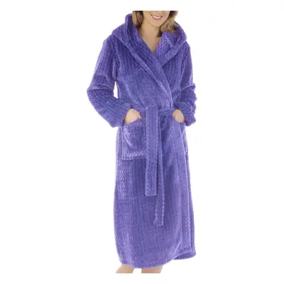 (Bright Blue, - UK 24/26) Slenderella Ladies Zig Zag Fleece Hooded Shawl Collar Dressing Gown