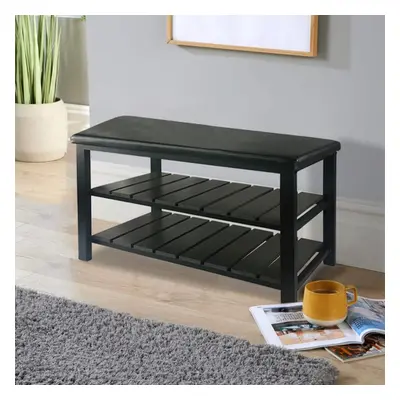 Black Metal Shoe Bench with Two Storage Shelves