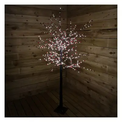 180cm 6ft Christmas Lit Black Twig Tree Red Berry Warm White LED