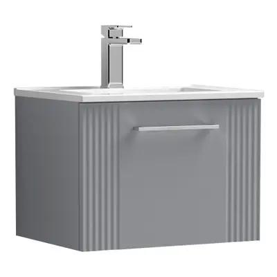 Retro Drawer Wall Hung Vanity Unit with Minimalist Tap Hole Ceramic Basin - 500mm - Satin Grey -