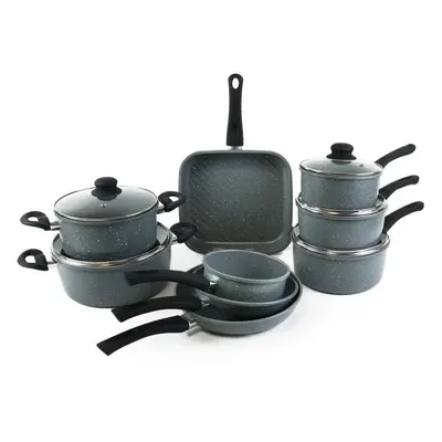 URBN-CHEF 9pc Forged Carbon Steel Marble Grey Pots Pans Frying Pan Cookware Set