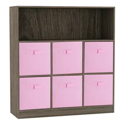 (Anthracite Oak, Light Pink) Wooden Cubed Bookcase Units Shelves Drawers