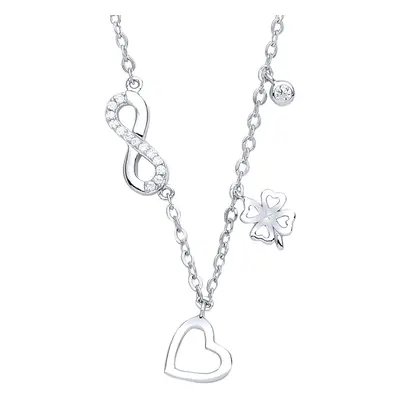 Jewelco London Ladies Sterling Silver Cubic Zirconia Infinity Lucky Love Heart Charm Necklace + 