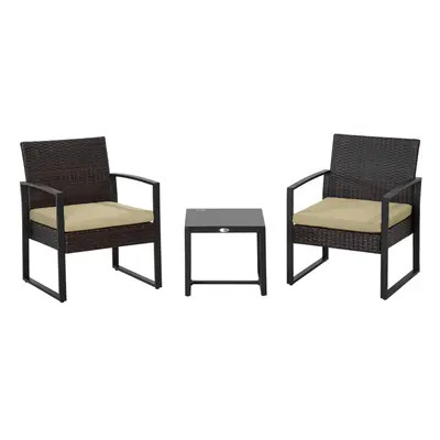 Outsunny Pieces Rattan Patio Bistro Set Chairs Coffee Side Table Set