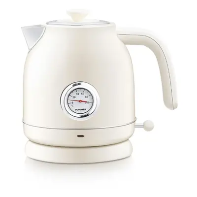 (Beige) 1.7L / 1800W Retro Electric Kettle with Thermometer Display Stainless Steel Water Kettle