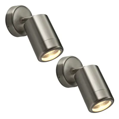 2 PACK Adjustable IP65 Wall Spotlight - 7W LED GU10 - Brushed Stainless Steel