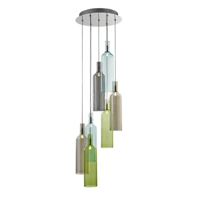 7 Light Multi Coloured Glass Bottle Drop Pendant