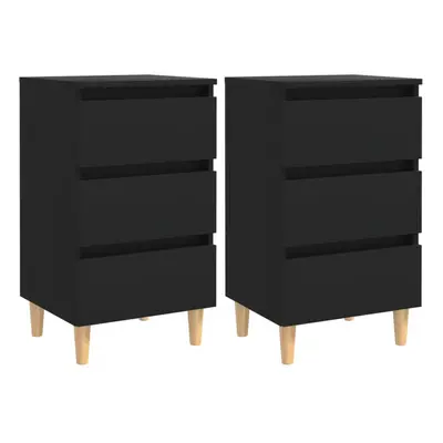 vidaXL 2x Bed Cabinets with Solid Wood Legs Black Bedroom Nightstand Table