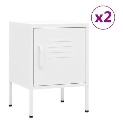 (white, pcs) vidaXL 1/2x Nightstand Steel Bedside Bed Side Storage Cabinet Multi Colours