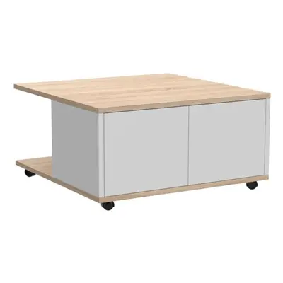 FMD Mobile Coffee Table Oak and Glossy White Living Room End Side Furniture