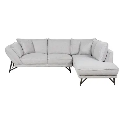 Left Hand Linen Corner Sofa Light Grey ELGA