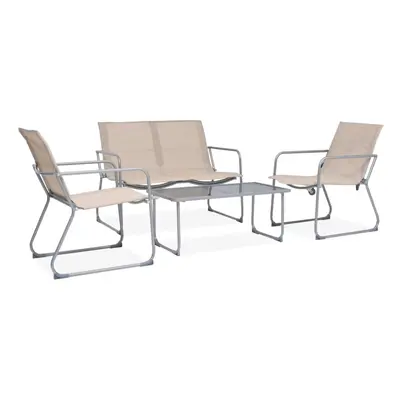 4 Piece Garden Lounge Set Fabric & Steel Cream