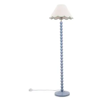 ValueLights Bobbins Powder Blue Floor Lamp Green Scallop Shade & Bulb