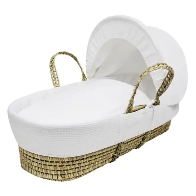 White Waffle Palm Moses Basket With Mattress, Padded Liner And Hood