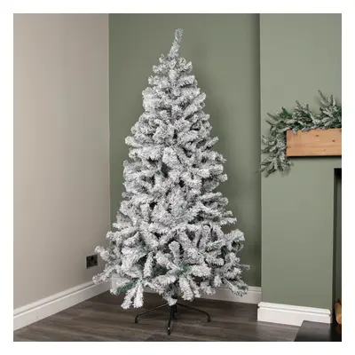 6ft (1.8m) Snow Flocked Artificial Christmas Tree with Green Metal Stand and Tips