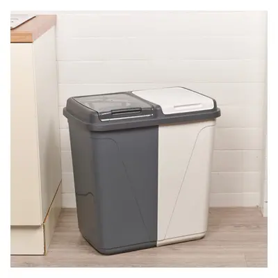 (90 -Grey and White) 60/90L Double Kitchen Recycling Laundry Duo Bin Garbage Under Cabinet Trash