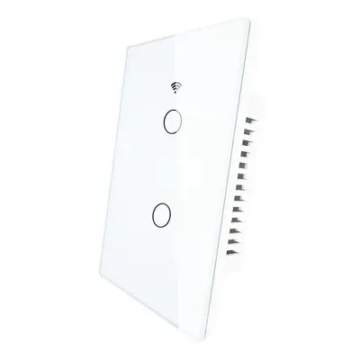 (2 Gang white 220V) WiFi Smart 1/2/3 Gang Wall Light Switch Glass Panel RF433&Wi-Fi Tuya APP Rem