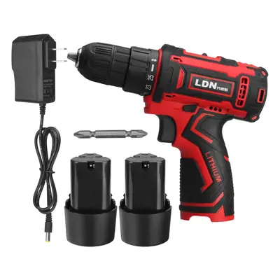 (Two Batteries) 12V Cordless Electric Drill Power Drill Driver 2-Speeds with LED Lighting 1/2Pcs