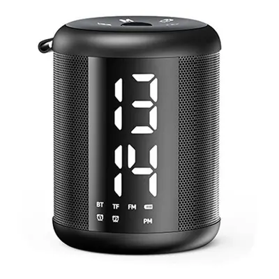 (Black) Dual Alarm Clock 9D Bass Stereo Bluetooth Speaker 20-Hour Playtime Support TF FM AUX