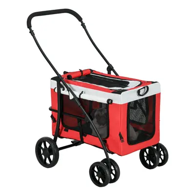 PawHut Foldable Pet Stroller w/ Detachable Carrier, Soft Padding - Red