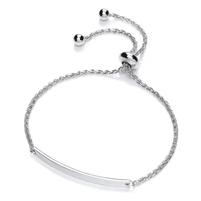 Jewelco London Ladies Sterling Silver ID Bar Spiga Chain Adjustable Slider Bracelet - Any Length