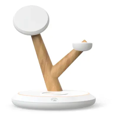 (White and wood, 1) Tree Shape USB Rechargeable Magnetic Three In One Wireless Charging Stand