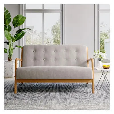 Linen Buttoned Seater Sofa Bed Log Frame, Grey