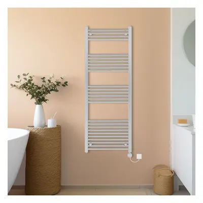 (Chrome, 1600x600mm) NRG Prefilled Thermostatic Electric Straight Heated Towel Rail Radiator