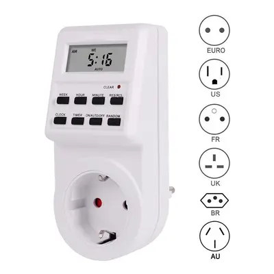 (EU Plug) Timer Socket EU UK US FR BR Plug Programmer Digital Display Timing Switch Outlet