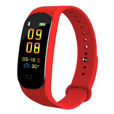 (Red) Colorful Smart Bracelet HR Blood Pressure Monitor 0.96 TFT Color Display Watch for Android