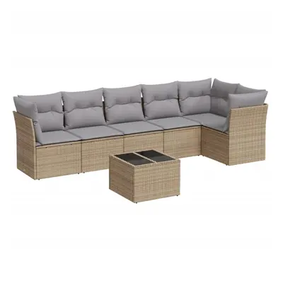 vidaXL Garden Sofa Set Piece with Cushions Outdoor Sofa Beige Poly Rattan