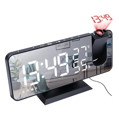 (Black shell with white light) LED Mirror Alarm Clock Big Screen Temperature and Humidity Displa