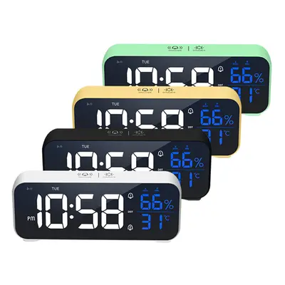 (Yellow) Mirror Alarm Clock LED Music Wall Digital Clock Time Temperature Humidity Display USB R