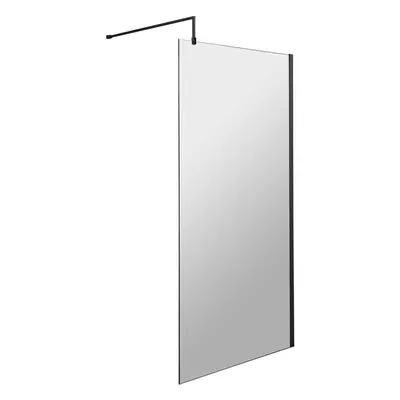 Wetroom 8mm Toughened Safety Glass Screen and Support Bar 1000mm x 1850mm - Satin Black