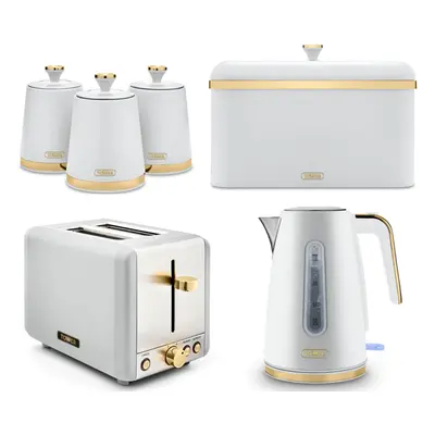 Tower Cavaletto White Jug Kettle Slice Toaster Bread Bin & Canisters