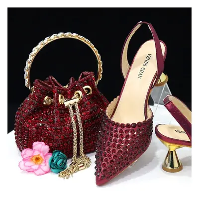 (Italian Design Shoe And Bag Set High Quality Handmade Lady Evening Banquet Shoes & Matching Buc