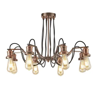 Searchlight Olivia Lights Black Fabric Cable Antique Copper Ceiling Chandelier