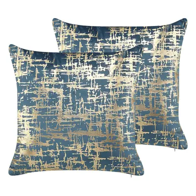 Set of Cushions Crackle Pattern x cm Blue and Gold GARDENIA