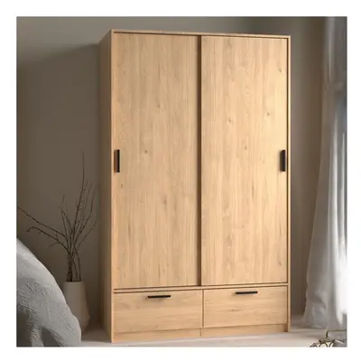 Large Tall Double Oak Wardrobe Sliding Doors Drawers Hanging Rail