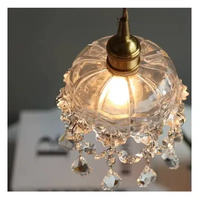 Retro Brass Glass Small Chandelier Bedside Balcony Kitchen Crystal Lamp Aisle Entrance Hallway L