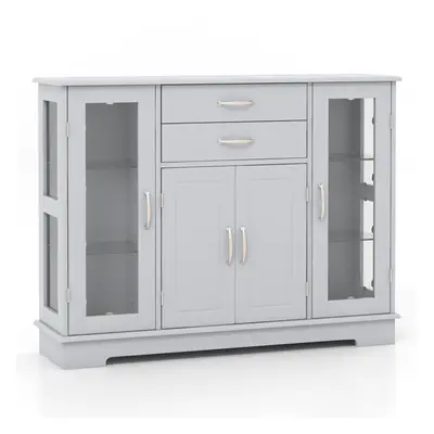 3-Tier Buffet Cabinet Sideboard w/Glass Doors &2 Drawer Elegant Design