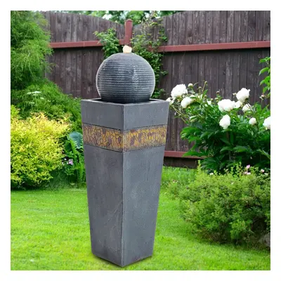 Modern Garden Trapezoidal Water Polo Fountain with Warm Light Outdoor